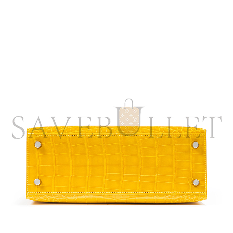 H**mes master kelly 25 nile crocodile leather amber yellow silver buckle (25*17*7cm)